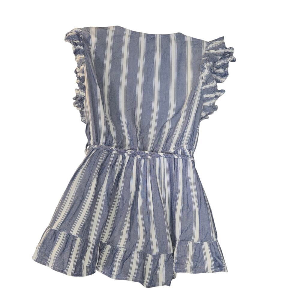 Angie Women Medium Top Blue Striped Surplice Ruffle Sleeve Boho Hippie Festival - Picture 5 of 12